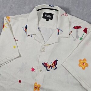 Malibu by Drill Clothing Shirt Mens Medium White AOP Textured Camp Collar Beach